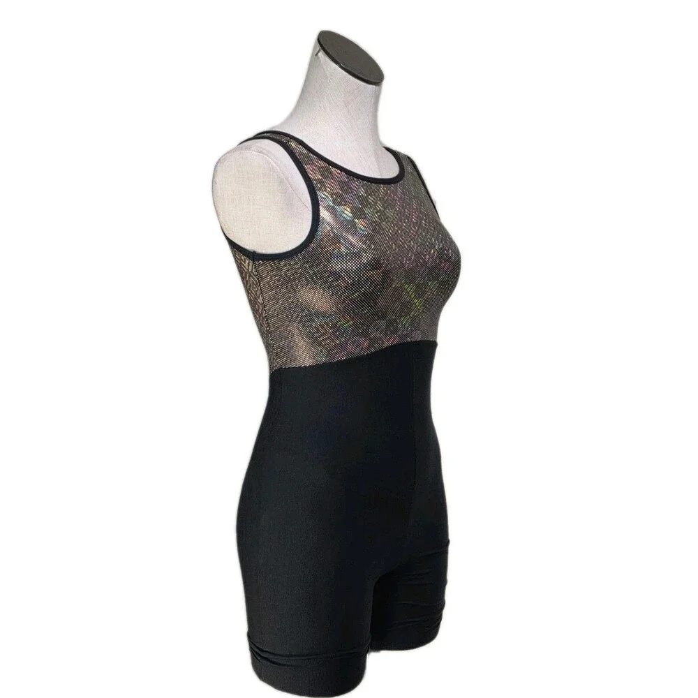 GK Elite VTG 1992 Holographic Gold Cotton Biketard Unitard Dance Size AS Adult S